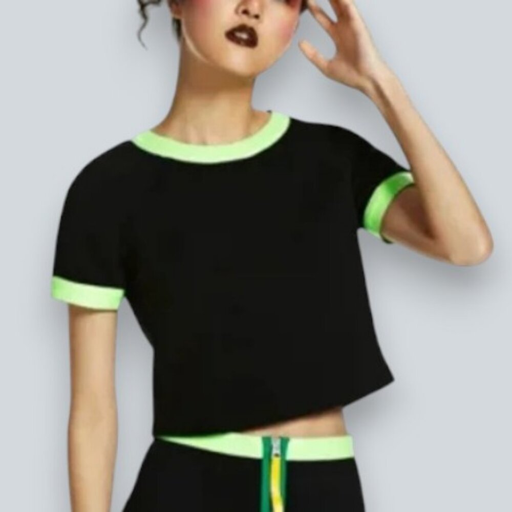 Opening Ceremony cropped ringer t-shirt black, neon green women's size XS